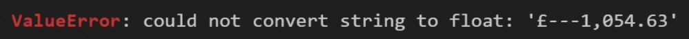 Example of coercion error returned by Python when a string value can not be coerced to a float.